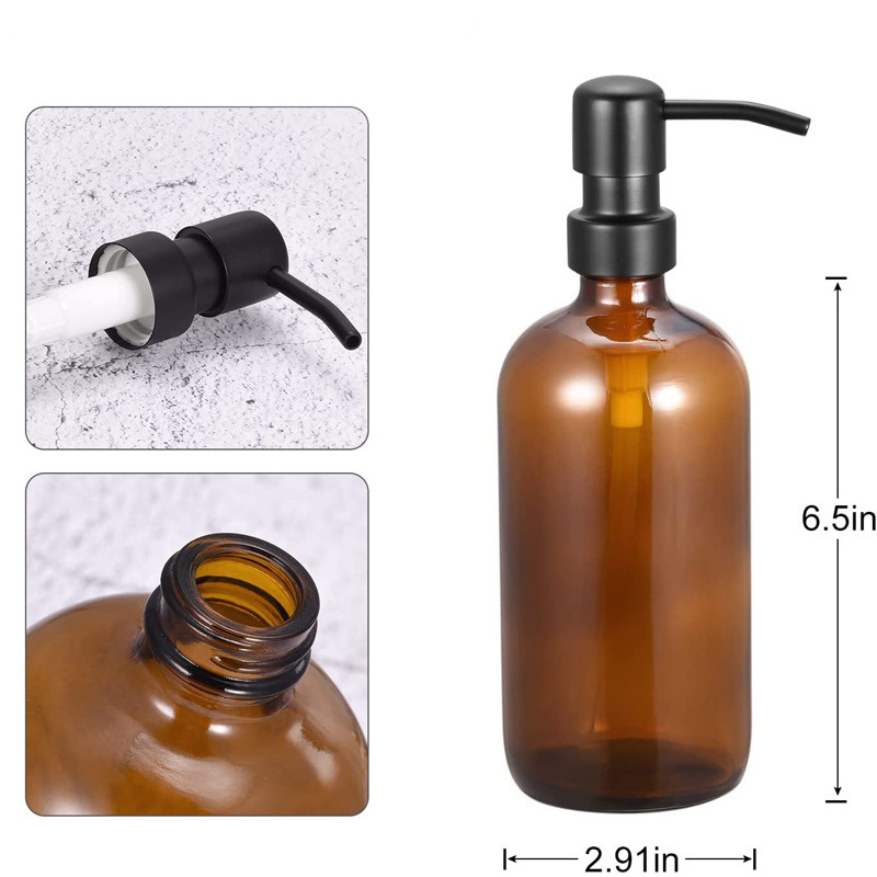 500ml Brown Glass Cosmetic Bottle Hand Sanitizer Lotion Bottle Glass Stainless Steel Pump Head Soap Liquid Amber Glass Bottle