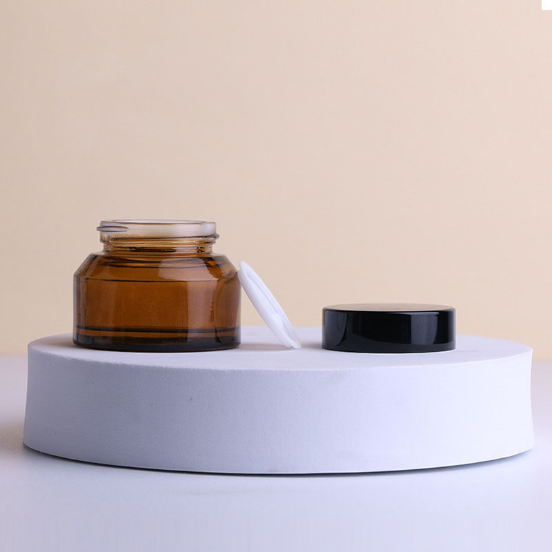 In Stock Body Cream Jar 50G Brown Eye Glass Cream Jar 30G Olive Green Slanted Shoulder Cream Packaging Jar with Black Cap