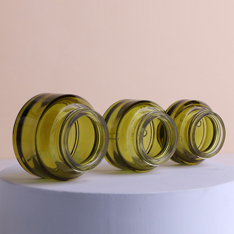 In Stock Body Cream Jar 50G Brown Eye Glass Cream Jar 30G Olive Green Slanted Shoulder Cream Packaging Jar with Black Cap