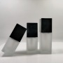 China Made 30ml square clear Cosmetic Black Cap Glass Frosted Lotion Bottle With Pump for Foundation