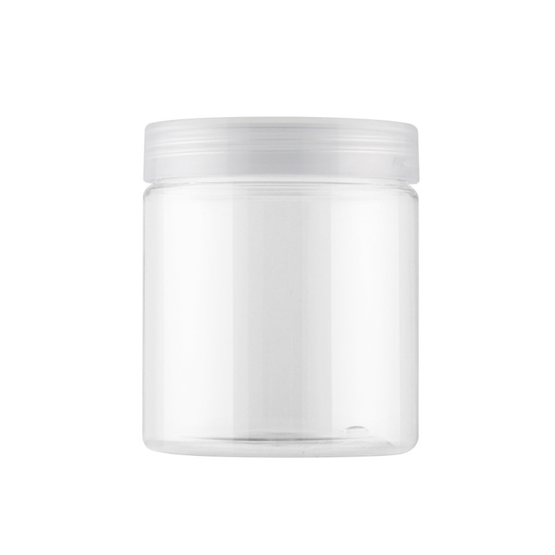 Yuyao 200ml 250ml Clear Round Plastic Cosmetic Jars with Black Aluminum Lids 8oz Cream Jar for Face Masks