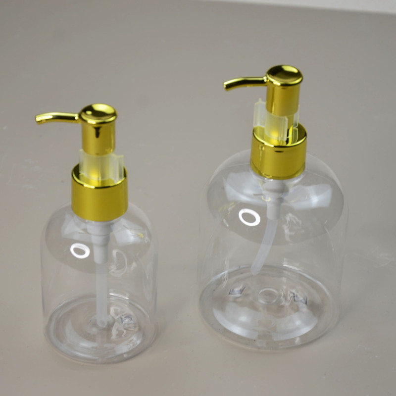 luxury cosmetic packaging 150ml 300ml lotion bottle lotion packaging bottle pump clear shampoo bottles white gold silver pump