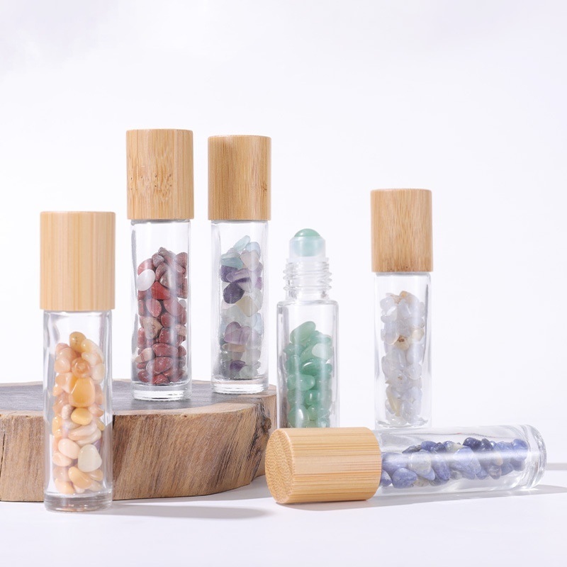 Bamboo Cover 10ml Crystal Jade Ball Glass Dispenser Bottle Essential Oil Bottle Perfume 5ml Roller Bottles for Essential Oils