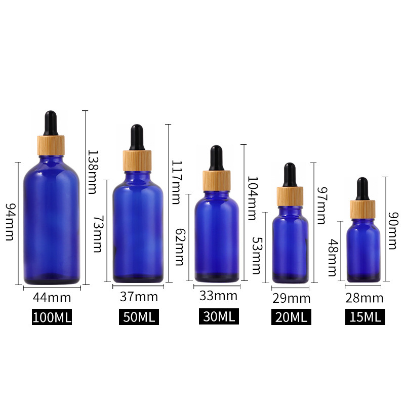 2025 New Year Custom Glass Bottles for Cosmetic Serum and Essential Oil 5ml to 100ml Blue Green Amber Dropper Sealing Gift
