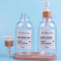 Customizable 500ml Transparent PET Plastic Shampoo Bottles with Bamboo Collar and White Pump