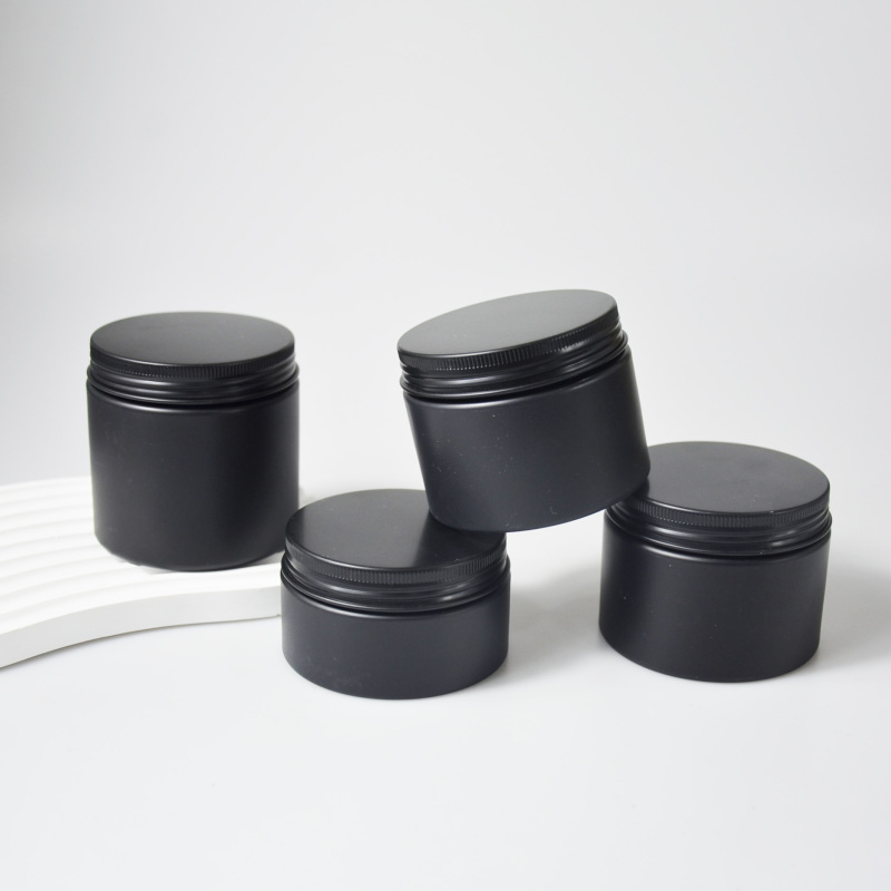 Wholesale Empty Matte Black Cosmetic Jars 100g & 200g Body Butter Containers Aluminum Black Lid Plastic Cap Recyclable Features