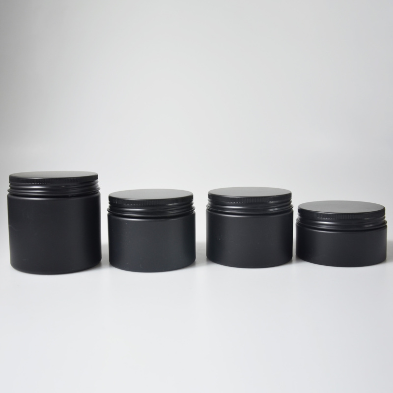 Wholesale Empty Matte Black Cosmetic Jars 100g & 200g Body Butter Containers Aluminum Black Lid Plastic Cap Recyclable Features