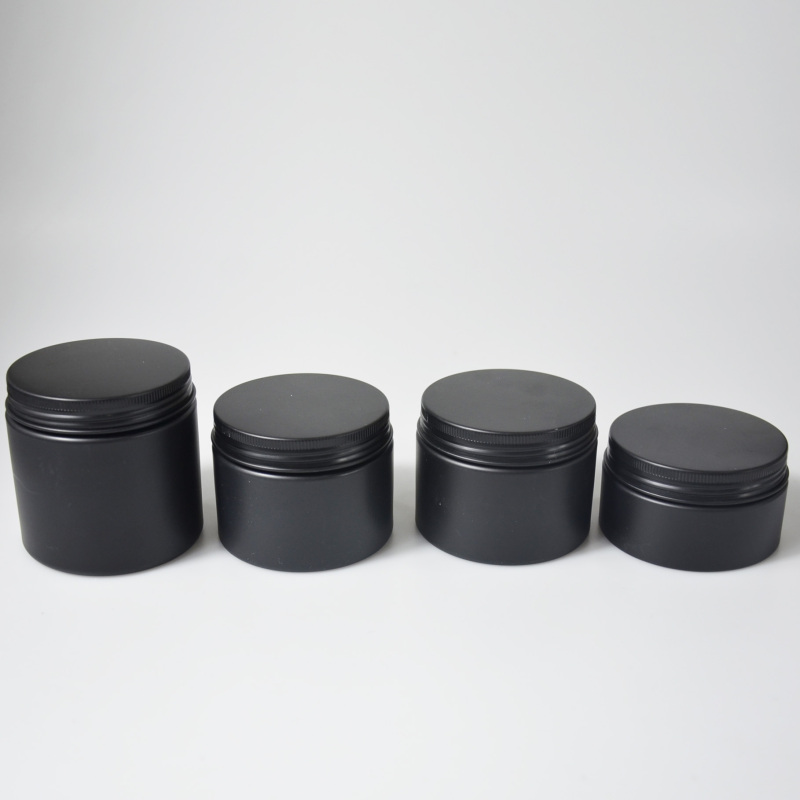 Wholesale Empty Matte Black Cosmetic Jars 100g & 200g Body Butter Containers Aluminum Black Lid Plastic Cap Recyclable Features