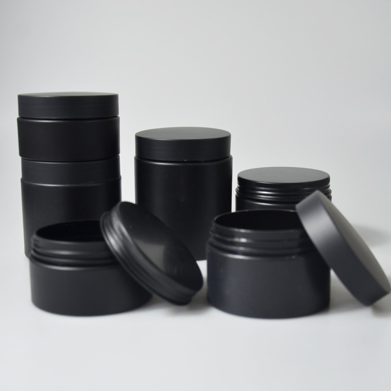 Wholesale Empty Matte Black Cosmetic Jars 100g & 200g Body Butter Containers Aluminum Black Lid Plastic Cap Recyclable Features