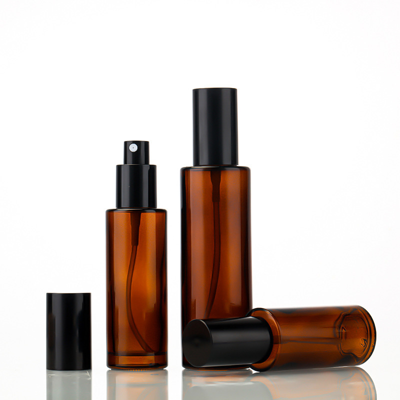 Wholesale Brown Round Hand Body 30ML 50ML 100ML 120ML 4OZ Glass Lotion Bottle With Pump Spray