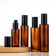 Wholesale Brown Round Hand Body 30ML 50ML 100ML 120ML 4OZ Glass Lotion Bottle With Pump Spray