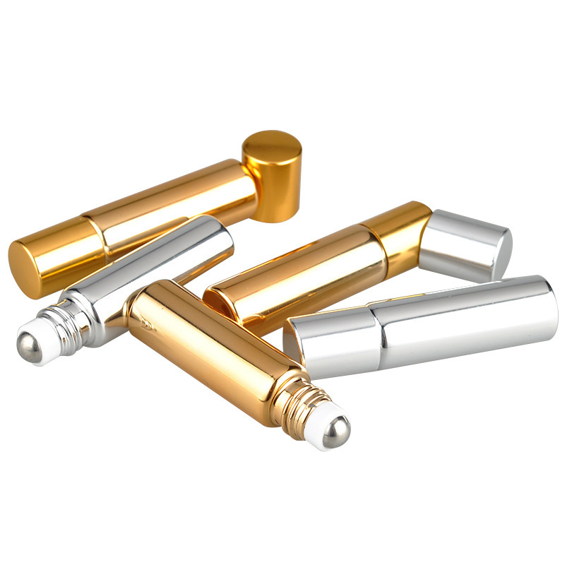 Empty Electroplate Gold Bottles Essential Oils 5ml Roller Bottles for Oils Round Luxury Sample Roll on Bottle