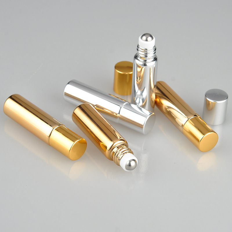 Empty Electroplate Gold Bottles Essential Oils 5ml Roller Bottles for Oils Round Luxury Sample Roll on Bottle