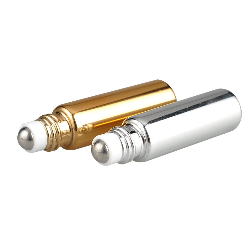 Empty Electroplate Gold Bottles Essential Oils 5ml Roller Bottles for Oils Round Luxury Sample Roll on Bottle