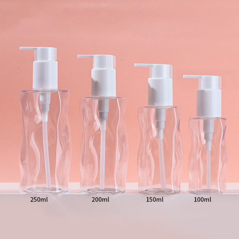 Free Sample Ready Stock 100ml 150ml 200ml 250ml PET Pump Bottle Unique Shape Refillable Body Oil Container with Sprayer