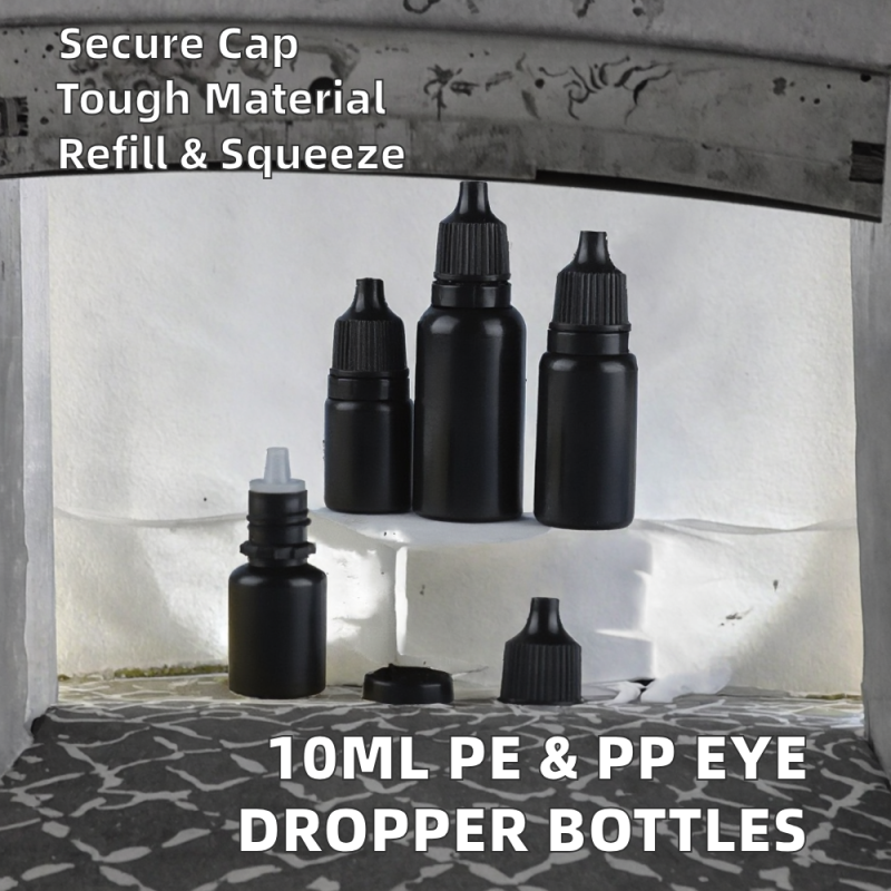 Black PE PP Plastic Eye Dropper Bottles 5ml/15ml/20ml Sizes Empty Refillable Squeezable Screw Caps for Liquid Medicine