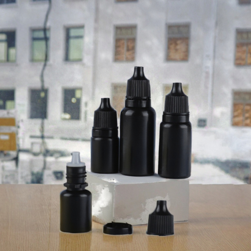 Black PE PP Plastic Eye Dropper Bottles 5ml/15ml/20ml Sizes Empty Refillable Squeezable Screw Caps for Liquid Medicine