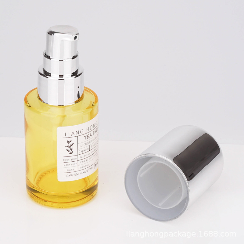 30ml Press the Emulsion Bottle Skin Care Cream in clear Yellow and Green with Silver Pump Cap
