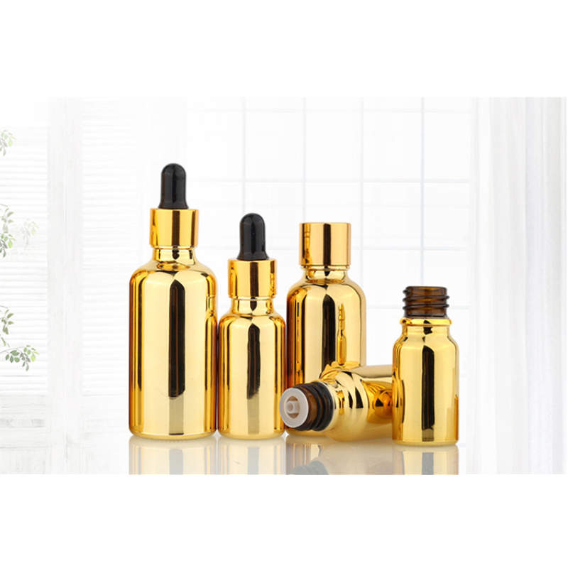Electroplated Gold Essential Oil Bottle 20ml 30ml 50ml Small Gold Bottle Cosmetics Glass Bottle
