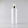250ml PET Bright Gold Anodized Screw Pump Bottle White Flat Shoulder Cosmetic Container for Lotion and Shampoo