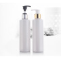 250ml PET Bright Gold Anodized Screw Pump Bottle White Flat Shoulder Cosmetic Container for Lotion and Shampoo