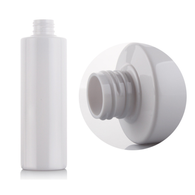 250ml PET Bright Gold Anodized Screw Pump Bottle White Flat Shoulder Cosmetic Container for Lotion and Shampoo