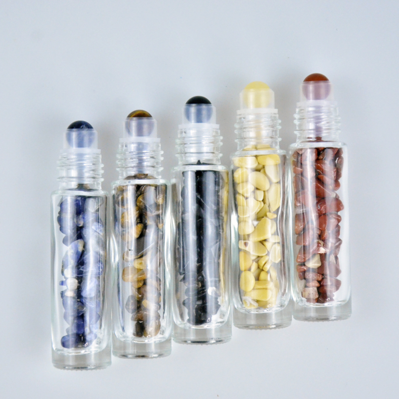Empty Essential Oil 10 ml clear Glass Roll on Perfume Bottles With Colorful Gemstone