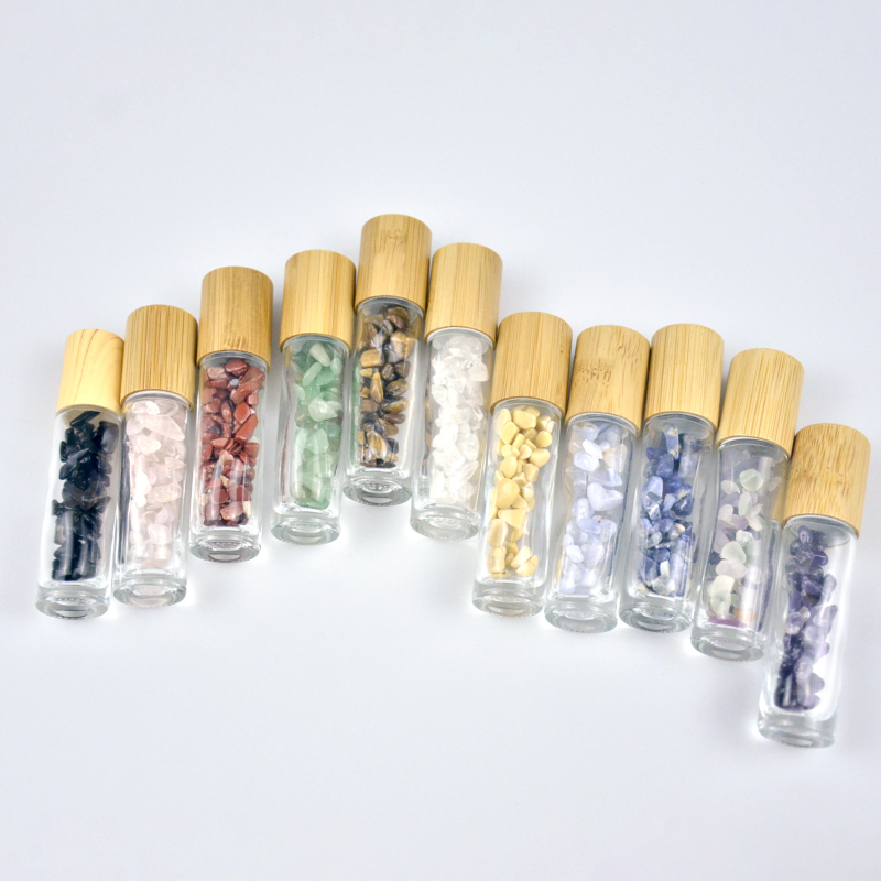 Empty Essential Oil 10 ml clear Glass Roll on Perfume Bottles With Colorful Gemstone