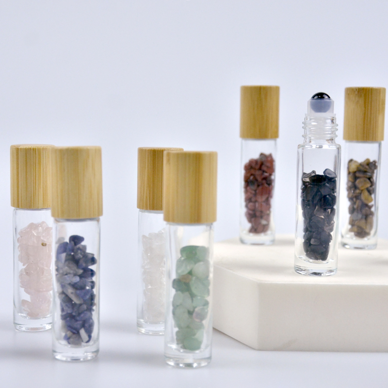 Empty Essential Oil 10 ml clear Glass Roll on Perfume Bottles With Colorful Gemstone