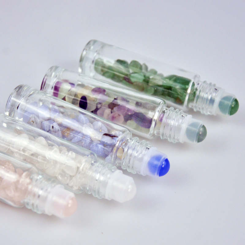 Empty Essential Oil 10 ml clear Glass Roll on Perfume Bottles With Colorful Gemstone