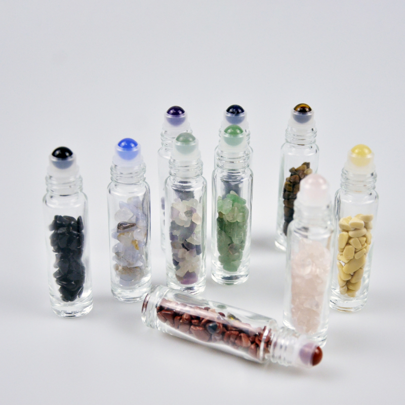 Empty Essential Oil 10 ml clear Glass Roll on Perfume Bottles With Colorful Gemstone