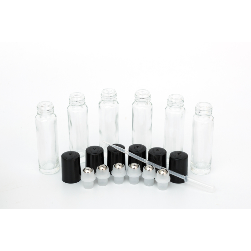 12 Pack 10ml Amber Blue clear Thick Glass Roller Bottles for Oils with Stainless Steel Roller Balls