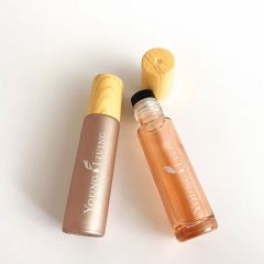 Pink clear Roll on Bottles 10 ml With Wooden Lid Luxury Frosted Empty Glass Bottle Skincare Essential Oil Roller Bottle