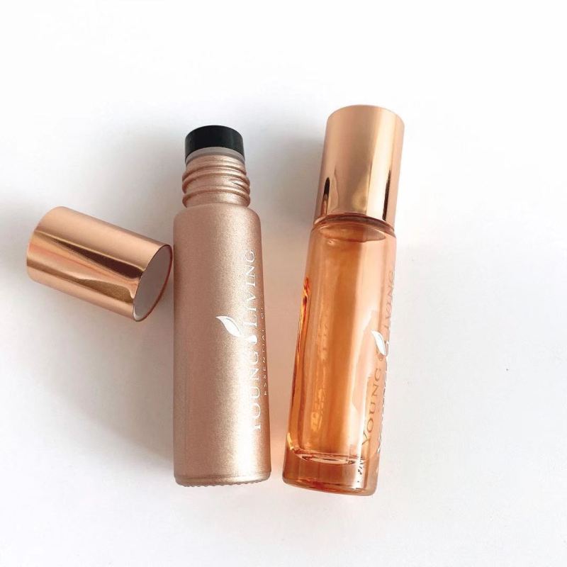 Pink clear Roll on Bottles 10 ml With Wooden Lid Luxury Frosted Empty Glass Bottle Skincare Essential Oil Roller Bottle