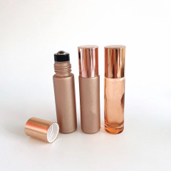 Pink clear Roll on Bottles 10 ml With Wooden Lid Luxury Frosted Empty Glass Bottle Skincare Essential Oil Roller Bottle