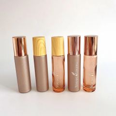 Pink clear Roll on Bottles 10 ml With Wooden Lid Luxury Frosted Empty Glass Bottle Skincare Essential Oil Roller Bottle