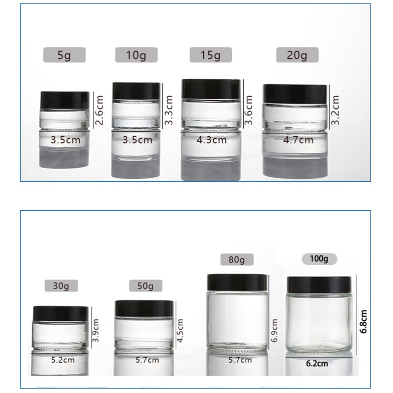SUNSHINE High Quality Black Cap 2oz Empty Cream Glass Cosmetic Jar with Plastic Lid