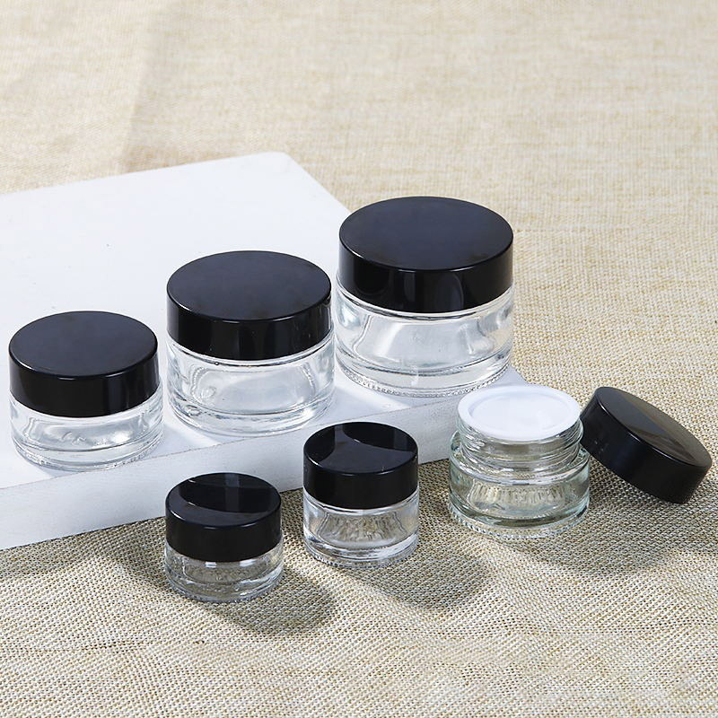 SUNSHINE High Quality Black Cap 2oz Empty Cream Glass Cosmetic Jar with Plastic Lid