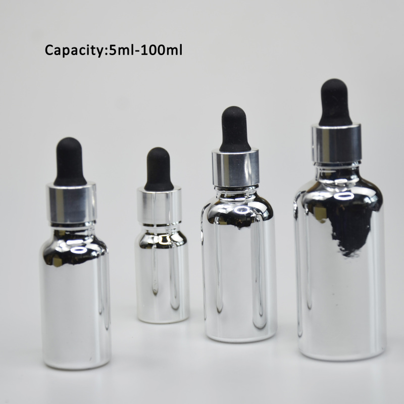 High End 10ml-100ml Glass Essential Oil Empty Body Oil Dispenser Bottle Silver Color Perfume Oil Dropper Bottles for Oil