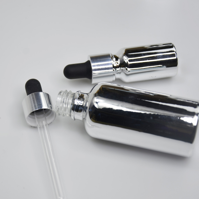High End 10ml-100ml Glass Essential Oil Empty Body Oil Dispenser Bottle Silver Color Perfume Oil Dropper Bottles for Oil