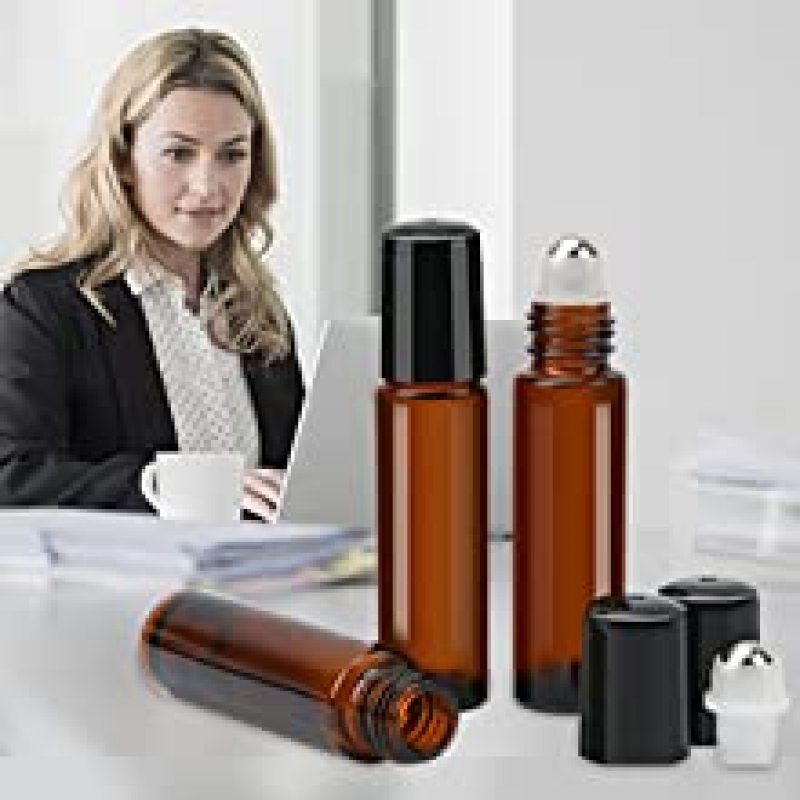 Glass Roller Bottle, 24 Pack 10 ml Amber Essential Oil Roller Bottles with Stainless Steel Roller Balls