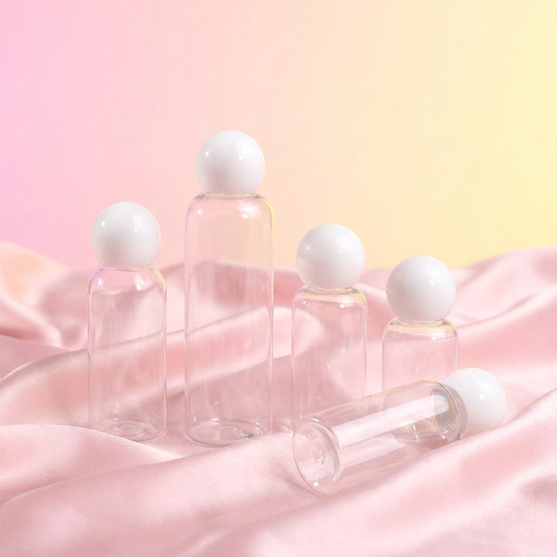 Ready to Ship Skincare 50ml to 250ml Clear Round Shoulder PET Bottle Packaging with PP Ball Cap for Toner Essence Refill