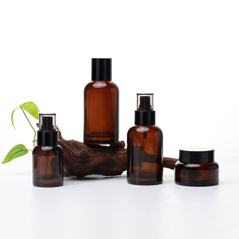 Multi-Function 50g/40ml/100ml/120ml Amber Cosmetic Empty Bottle for Face Cream Private Label Shoulder Skincare Essence Packaging