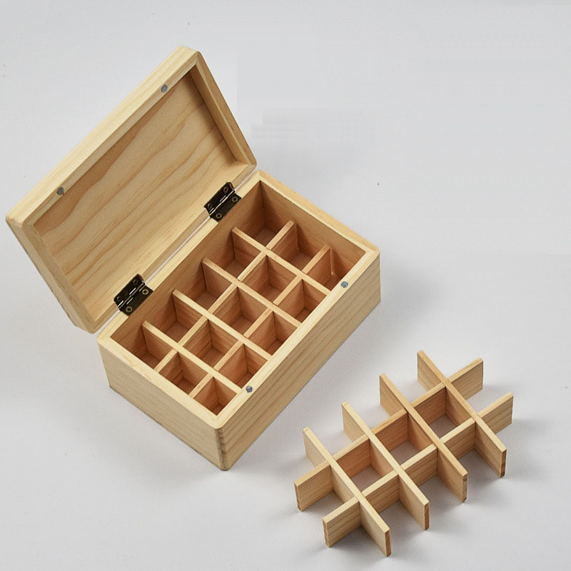 Luxury 15 Grid Square Wooden Essential Oil Box 10ml Capacity Pine Timber Storage for Perfume Wine Crafts Tea Display Laser