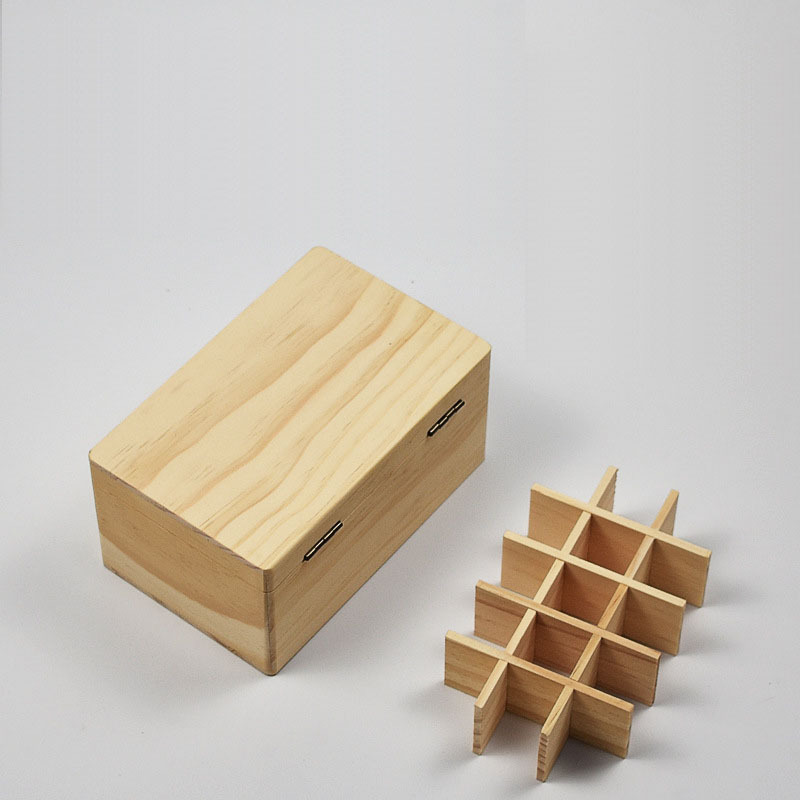 Luxury 15 Grid Square Wooden Essential Oil Box 10ml Capacity Pine Timber Storage for Perfume Wine Crafts Tea Display Laser