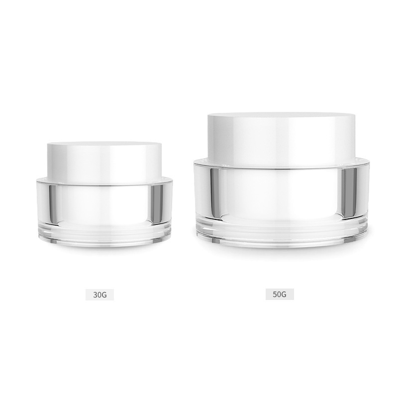 Double Wall Empty Acrylic Cosmetic Packaging Jars for Face Cream 50 g White Screw Cap Luxury Plastic Jars