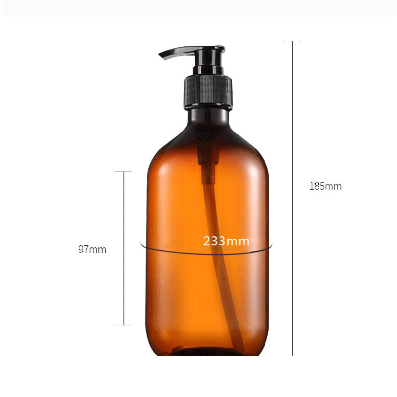 500ml Refillable PET Plastic Amber Green Lotion Bottle with Pump 16oz Empty for Shampoo and Skin Care Packaging
