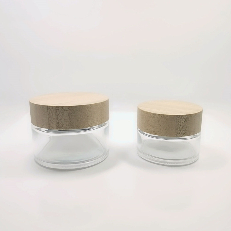 In Stock Empty Recyclable Glass Jars for Skincare Facial Cream 50g Plastic Lid Clear Round Cosmetic Jar