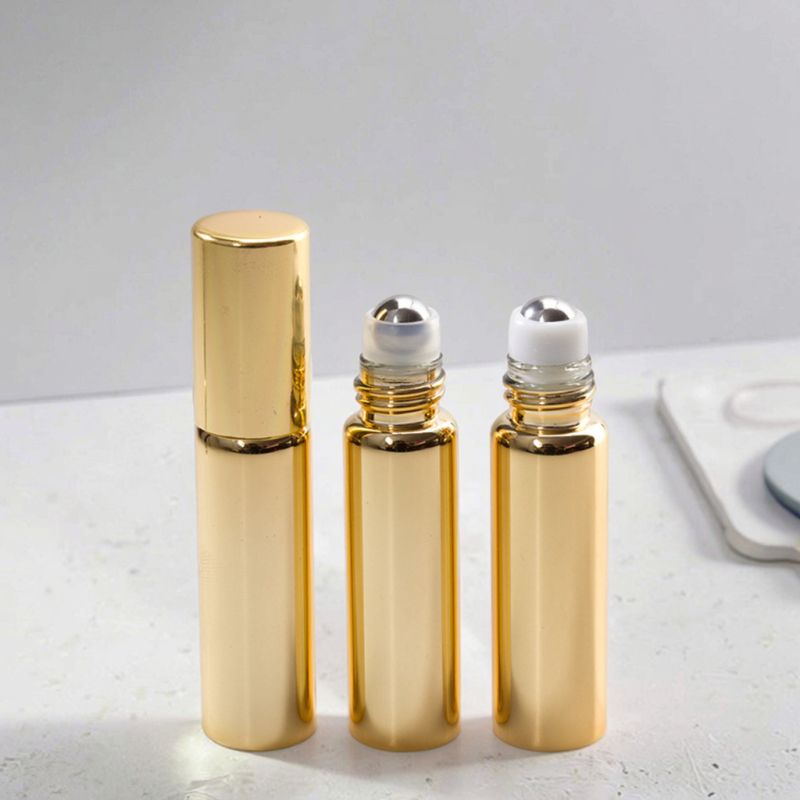 Luxury 5ml 10ml Electroplating Gold Silver Essential Oil Glass Roll on Bottle