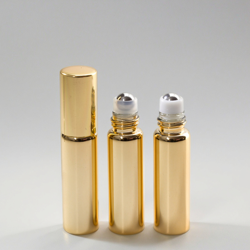 Luxury 5ml 10ml Electroplating Gold Silver Essential Oil Glass Roll on Bottle